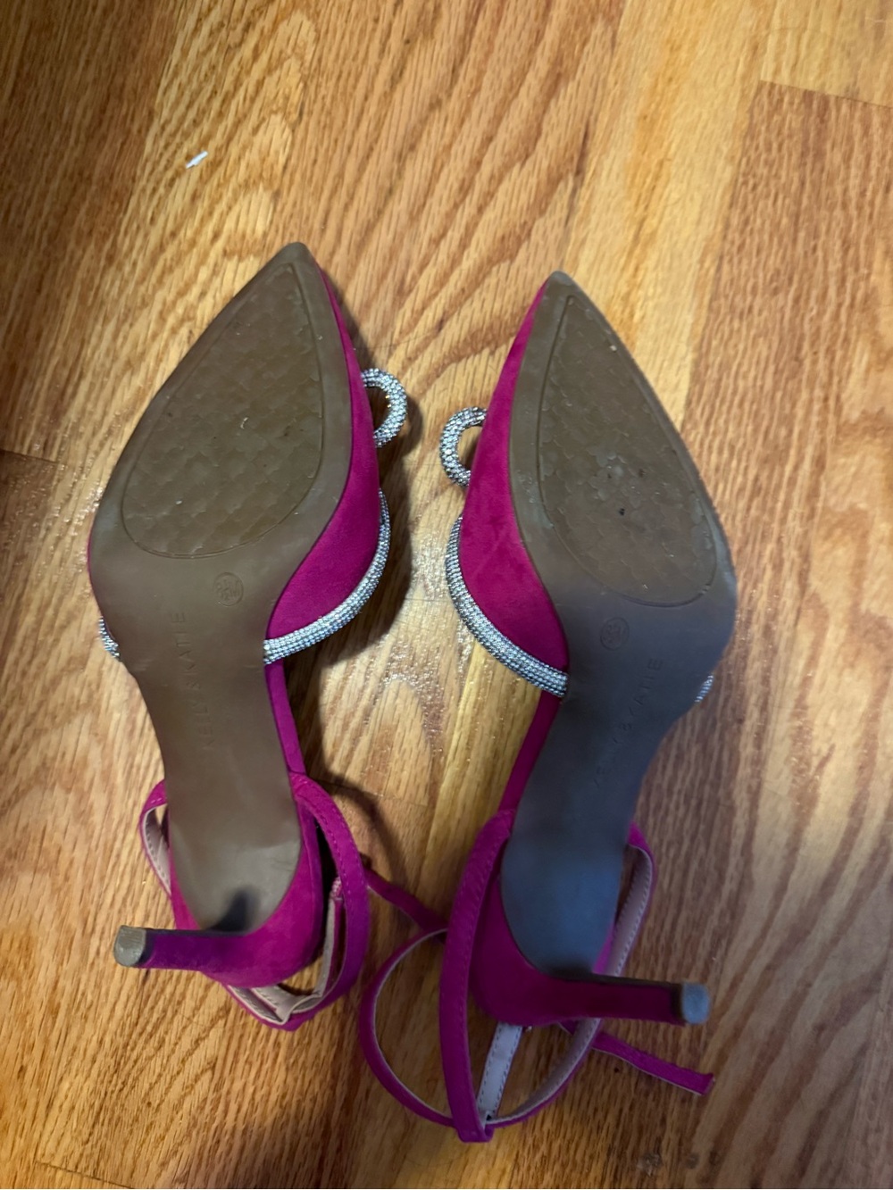 Fuchsia Pointed Toe Ankle-Strap Heels with Rhinestone Bow - Picture 3 of 4